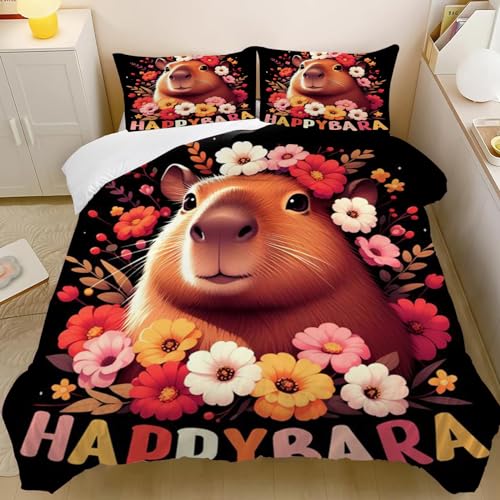 CHEFFS Capybara Bettwäsche 135x200cm Kinder Capybara Liebhaber Bettbezug Set, Kinder Capybara Liebhaber Bettbezug Mikrofaser Nette Capybara Bettbezug mit Reißverschluss (135 x 200 cm,5) von CHEFFS