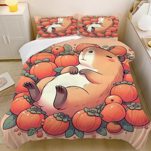 CHEFFS Capybara Bettwäsche 135x200cm Kinder Capybara Liebhaber Bettbezug Set, Kinder Capybara Liebhaber Bettbezug Mikrofaser Nette Capybara Bettbezug mit Reißverschluss (140 x 210 cm,2) von CHEFFS