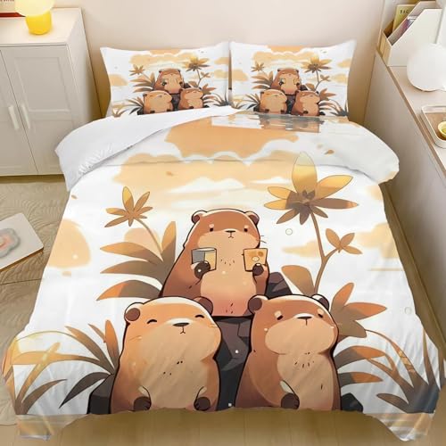 CHEFFS Capybara Bettwäsche 135x200cm Kinder Capybara Liebhaber Bettbezug Set, Kinder Capybara Liebhaber Bettbezug Mikrofaser Nette Capybara Bettbezug mit Reißverschluss (140 x 210 cm,4) von CHEFFS