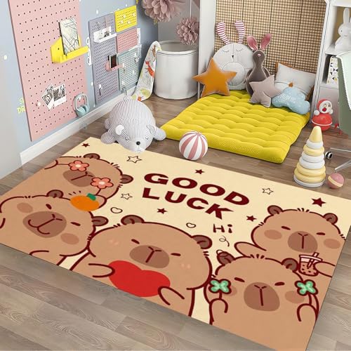 CHEFFS Capybara Teppich Wohnzimmer 160x230cm Schlafzimmer Kinderteppich Capybara Kinderzimmer, Anime Cartoon Capybara Teppich Kinder Spielteppich Wohnzimmerteppich (2,100 x 160 cm(BxH)) von CHEFFS