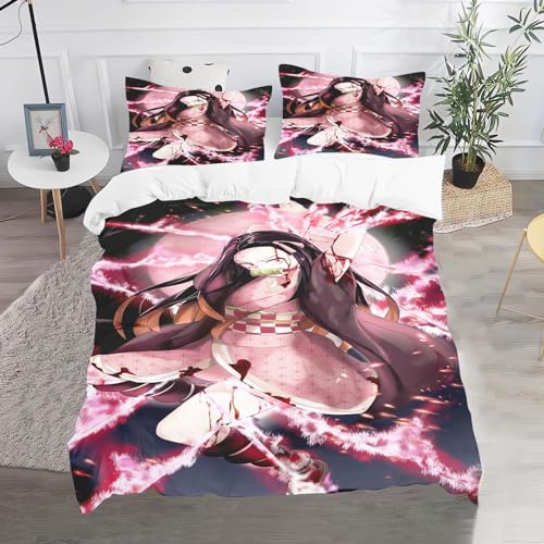 CHEFFS Demon Slayer Bettwäsche Mit Kissenbezug,100% Mikrofaser, Japan Anime Demon Slayer 3D-Digitaldruck Bettbezug Allgemein Für Kinder Und Erwachsene (200 x 200 cm,14) von CHEFFS