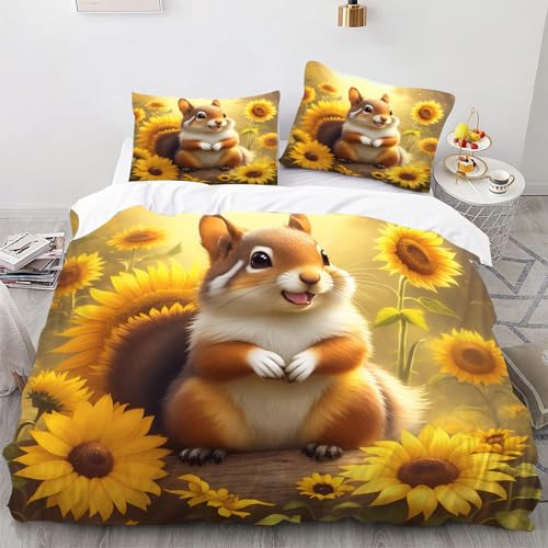 CHEFFS Eichhörnchen Bettwäsche 135x200 Kinder Eichhörnchen Tier Bettbezug Set für 3D Drucken Microfaser Waldtiere Bettwäsche-Sets mit Super weich Reißverschlus (135 x 200 cm,2) von CHEFFS