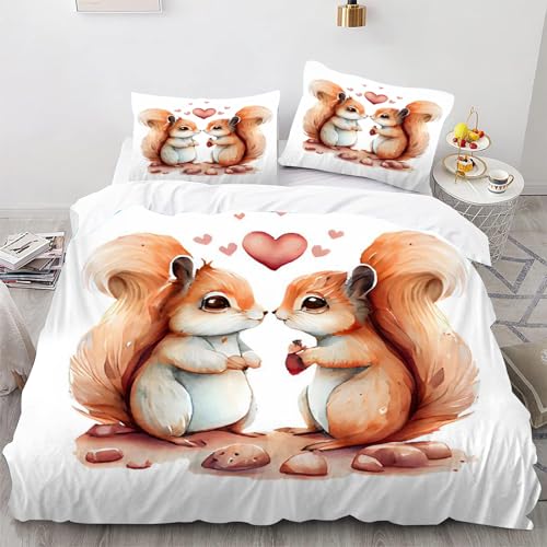 CHEFFS Eichhörnchen Bettwäsche 135x200 Kinder Eichhörnchen Tier Bettbezug Set für 3D Drucken Microfaser Waldtiere Bettwäsche-Sets mit Super weich Reißverschlus (200 x 200 cm,4) von CHEFFS