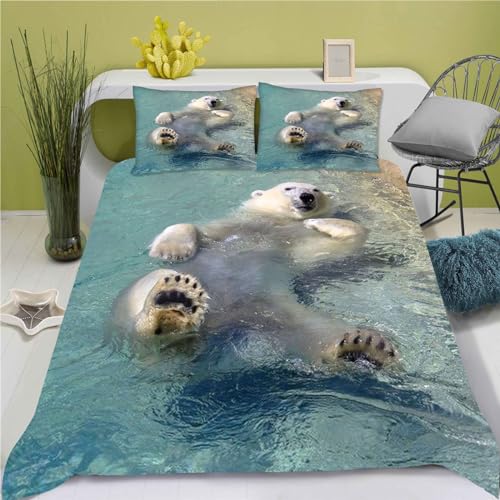 CHEFFS Eisbär Bettwäsche 135x200 cm 3D Tiere Microfaser Bedruckte Bettwäsche-Sets Digitaldruck Weiche Biber Bettbezug Allgemein (135 x 200 cm,2) von CHEFFS