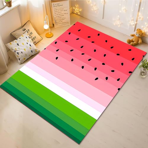 CHEFFS Erdbeere Teppich Wohnzimmer 160x230cm Schlafzimmer Kinderteppich Kinderzimmer, Sommer Obst Wassermelone Teppich Kinder Spielteppich Wohnzimmerteppich Fur Schlafzimmer(10,120X160CM) von CHEFFS