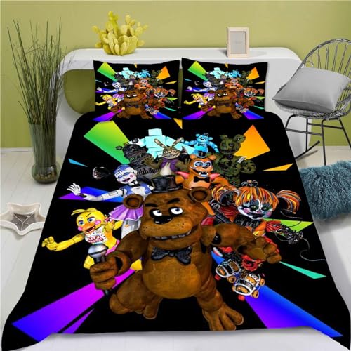 CHEFFS Five Nights at Freddy's Bettwäsche 135x200, Anime Bettwäsche-Set Für Jugendliche, Cartoon Bettwäsche Mikrofaser 3D Drucken Bettbezug (135 x 200 cm,10) von CHEFFS