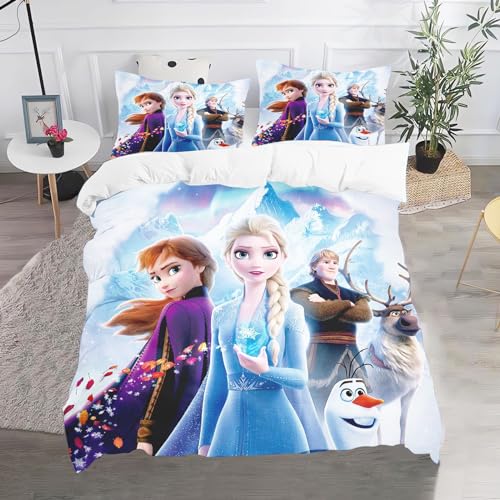 CHEFFS Frozen Bettwäsche, Anime Anna Und ELSA Olaf Bettwäsche 135x200 Für Jugendliche, Cartoon Frozen Bettwäsche-Set 3D Drucken Bettbezug (135 x 200 cm,12) von CHEFFS