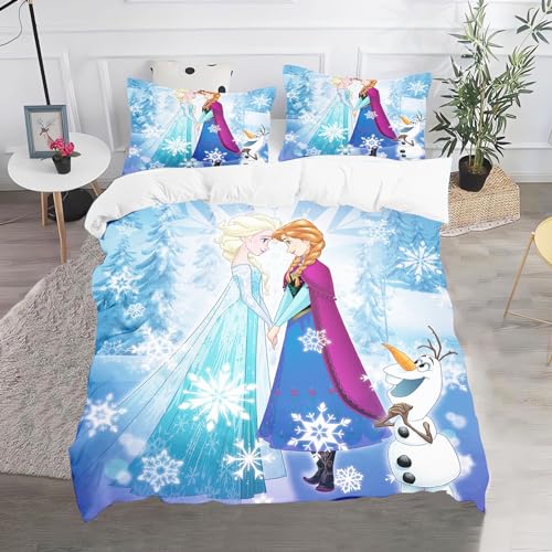 CHEFFS Frozen Bettwäsche, Anime Anna Und ELSA Olaf Bettwäsche 135x200 Für Jugendliche, Cartoon Frozen Bettwäsche-Set 3D Drucken Bettbezug (135 x 200 cm,9) von CHEFFS