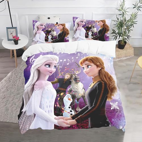 CHEFFS Frozen Bettwäsche, Anime Anna Und ELSA Olaf Bettwäsche 135x200 Für Jugendliche, Cartoon Frozen Bettwäsche-Set 3D Drucken Bettbezug (140 x 210 cm,10) von CHEFFS