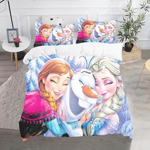 CHEFFS Frozen Bettwäsche, Anime Anna Und ELSA Olaf Bettwäsche 135x200 Für Jugendliche, Cartoon Frozen Bettwäsche-Set 3D Drucken Bettbezug (200 x 200 cm,3) von CHEFFS