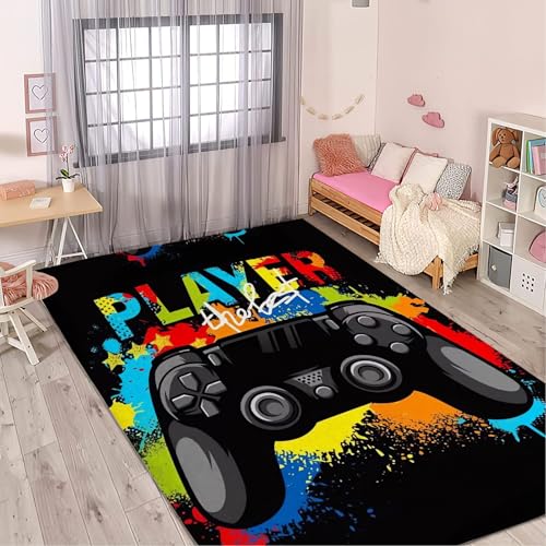 CHEFFS Gamer Teppich Wohnzimmer 160x230cm Schlafzimmer kinderteppich Game kinderzimmer Junge, Cartoon Gaming Teppich Kinder Spielteppich wohnzimmerteppich fur Dekoration (6,140 x 200 cm(BxH)) von CHEFFS