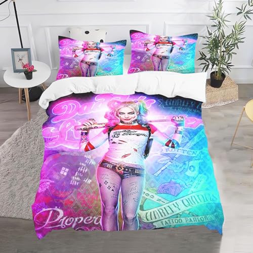 CHEFFS Harley Quinn Bettwäsche135x200, Anime Joker Bettwäsche-Set Für Jugendliche, 3D Cartoon Girl Bettbezug Kinder Mikrofaser Bettwäsche (200 x 200 cm,9) von CHEFFS