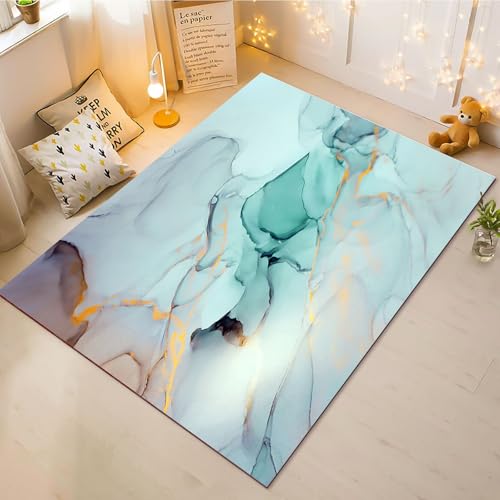 CHEFFS Marmor Teppich Wohnzimmer 160x230cm Schlafzimmer Kinderteppich Kinderzimmer, Blau Schwarz Grau Marmor Teppich Kinder Spielteppich Wohnzimmerteppich Fur Schlafzimmer Dekoration(14,60X90CM) von CHEFFS