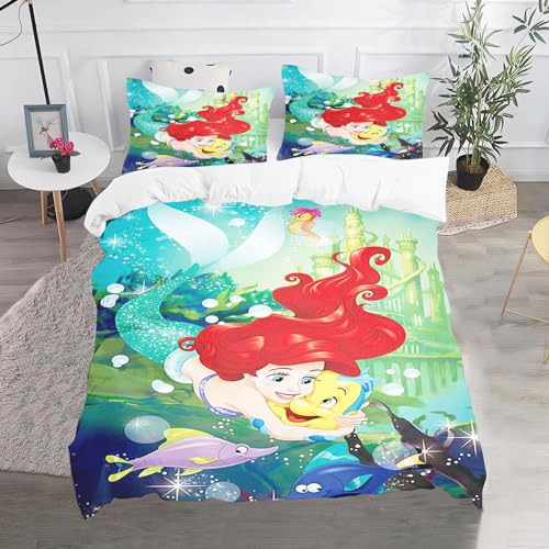 CHEFFS Meerjungfrau Bettwäsche135x200, Arielle Kinder Bettwäsche-Set Für Jugendliche, Mermaid Bettwäsche Mikrofaser 3D Drucken Bettbezug (135 x 200 cm,2) von CHEFFS