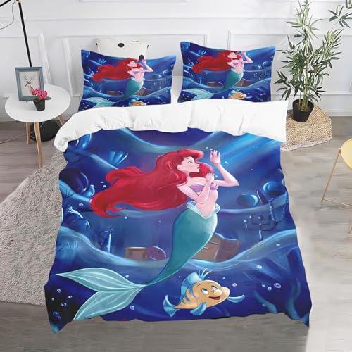 CHEFFS Meerjungfrau Bettwäsche135x200, Arielle Kinder Bettwäsche-Set Für Jugendliche, Mermaid Bettwäsche Mikrofaser 3D Drucken Bettbezug (220 x 240 cm,10) von CHEFFS