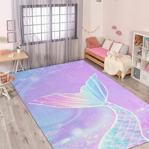 CHEFFS Mermaid Teppich Wohnzimmer 160x230cm Schlafzimmer Kinderteppich Kinderzimmer, Cartoon Meerjungfrau Teppich Kinder Fischschuppen Spielteppich Wohnzimmerteppich (3,120 x 160 cm(BxH)) von CHEFFS