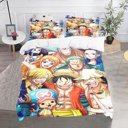 CHEFFS One Piece Bettwäsche, Anime Luffy Zoro Bettwäsche 135x200 Für Jugendliche, Cartoon Bettwäsche-Set 3D Drucken Bettbezug (135 x 200 cm,7) von CHEFFS