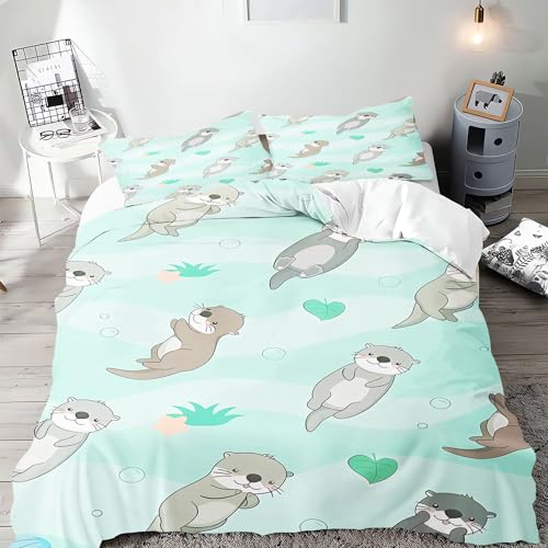 CHEFFS Otter Bettwäsche 135x200cm süßes Otter Bettbezug Set Kinder 3D Seeotter Weiche Mikrofaser Bettwäsche Set 100% Mikrofaser tierotter Bettbezug Und Kissenbezug (135 x 200 cm,8) von CHEFFS