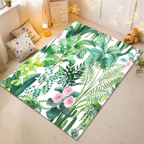 CHEFFS Palmblatt Teppich Wohnzimmer 160x230cm Schlafzimmer Kinderteppich Kinderzimmer, Tropen Pflanzen Teppich Kinder Spielteppich Wohnzimmerteppich Fur Schlafzimmer Dekoration(11,60X90CM) von CHEFFS