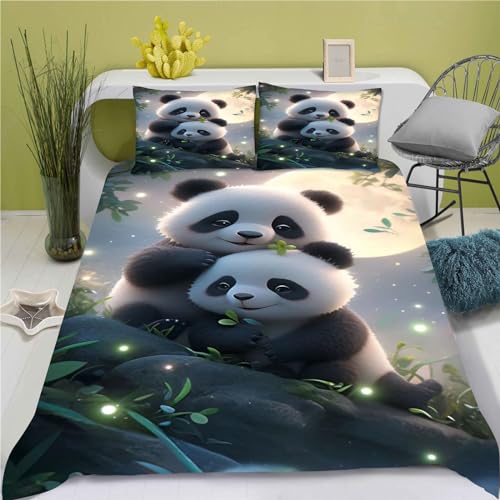 CHEFFS Panda Bettwäsche Süßer Panda Bettwäsche 135x200 Für Jugendliche, Cartoon Bettwäsche-Set 3D Drucken Bettbezug (135 x 200 cm,5) von CHEFFS