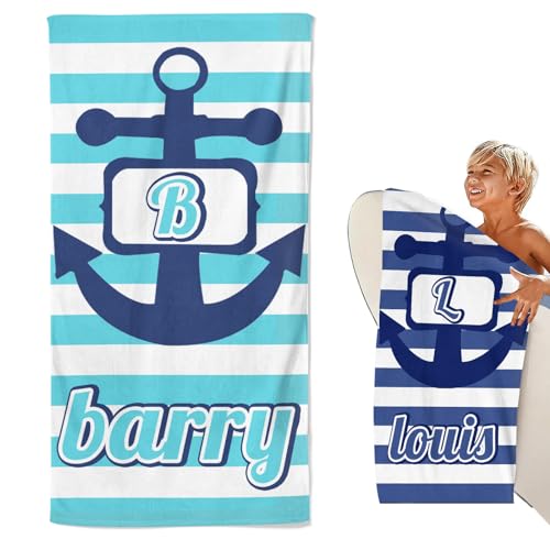 CHEFFS Personalisiert Strandtuch Mit Namen, Anker Ruder Badetuch Handtuch Mit Namen Mikrofaser Anker Strandtuch Groß 100x200cm Badetuch Anker Ruder für Strand (60 x 120 cm,1) von CHEFFS