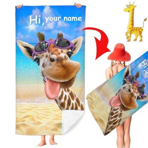 CHEFFS Personalisiert Strandtuch Mit Namen, Personalisierte Handtuch Badetuch Mit Namen Mikrofaser Strandtuch Groß 100x200cm Badetuch Giraffe für Strand (100 x 200 cm,1) von CHEFFS