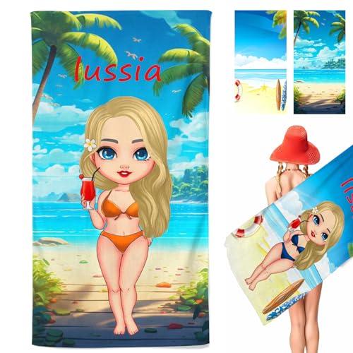 CHEFFS Personalisiert Strandtuch Mit Namen, Personalisierte Handtuch Badetuch Mit Namen Mikrofaser Strandtuch Groß 100x200cm Badetuch Kinder mädchen für Strand (90 x 180 cm,1) von CHEFFS