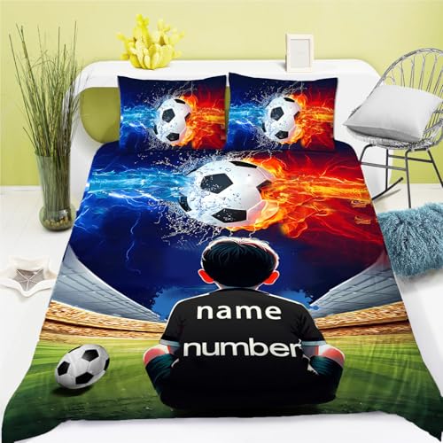 CHEFFS Personalisierte Bettwäsche mit Name Text, Individuelles Sportthema Bettwäsche Personalisiert Mit Namen, Bettwäsche Fußball Bettbezug mit Reißverschluss (140 x 210 cm,1) von CHEFFS
