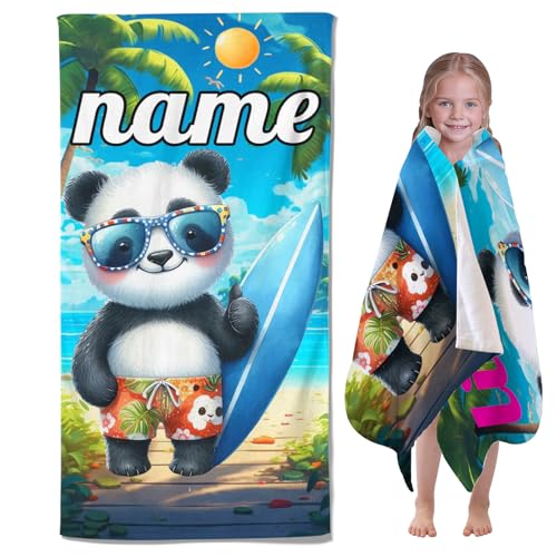 CHEFFS Personalisiertes Panda Strandtuch mit Namen, Panda Handtuch Kinder Mikrofaser Panda Strandtücher Badetuch Strandlaken Handtücher 50x100cm Cartoon Panda für Strand (100 x 200 cm,1) von CHEFFS