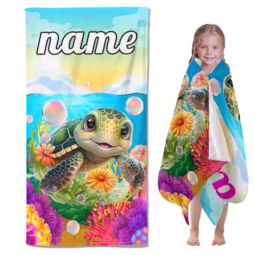 CHEFFS Personalisiertes Schildkröte Strandtuch mit Namen, Turtle Handtuch Badetuch Mit Namen Mikrofaser Blue Turtle Ocean Strandtuch Groß 100x200cm Badetuch Schildkröte (90 x 180 cm,1) von CHEFFS