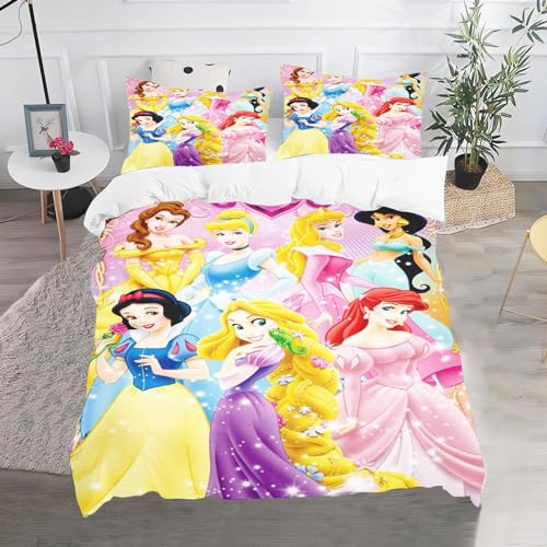 CHEFFS Prinzessin Bettwäsche, Anime Rapunzel Mermaid Ariel Bettwäsche 135x200 Für Jugendliche, Cartoon Bettwäsche-Set 3D Drucken Bettbezug (135 x 200 cm,1) von CHEFFS