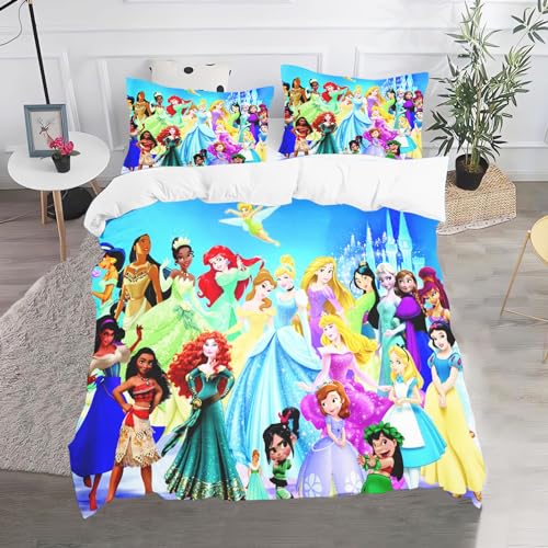 CHEFFS Prinzessin Bettwäsche, Anime Rapunzel Mermaid Ariel Bettwäsche 135x200 Für Jugendliche, Cartoon Bettwäsche-Set 3D Drucken Bettbezug (135 x 200 cm,4) von CHEFFS
