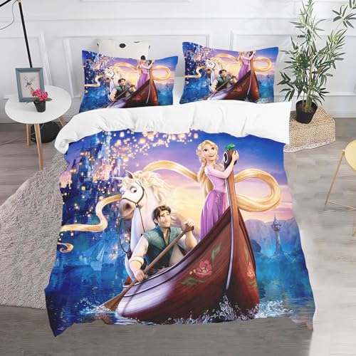 CHEFFS Prinzessin Bettwäsche, Anime Rapunzel Mermaid Ariel Bettwäsche 135x200 Für Jugendliche, Cartoon Bettwäsche-Set 3D Drucken Bettbezug (135 x 200 cm,6) von CHEFFS