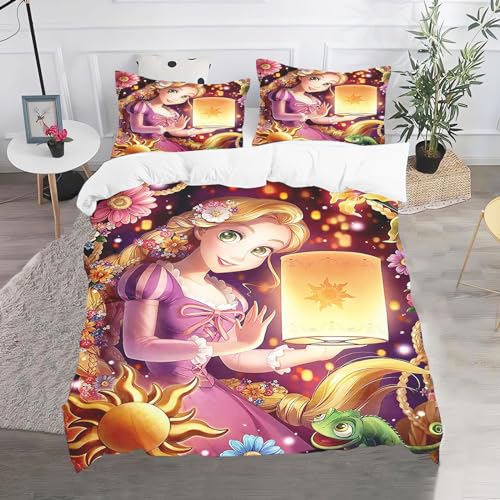 CHEFFS Prinzessin Bettwäsche, Anime Rapunzel Mermaid Ariel Bettwäsche 135x200 Für Jugendliche, Cartoon Bettwäsche-Set 3D Drucken Bettbezug (135 x 200 cm,8) von CHEFFS