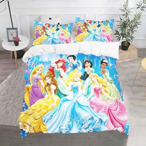 CHEFFS Prinzessin Bettwäsche, Anime Rapunzel Mermaid Ariel Bettwäsche 135x200 Für Jugendliche, Cartoon Bettwäsche-Set 3D Drucken Bettbezug (140 x 210 cm,10) von CHEFFS