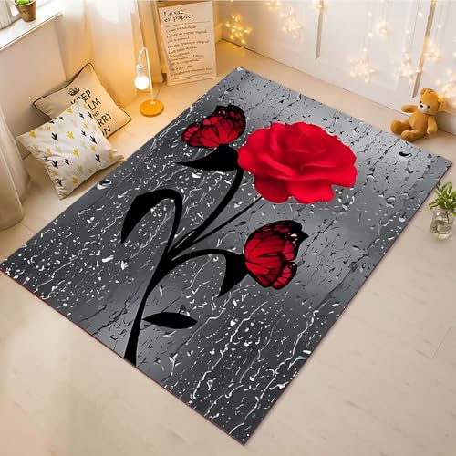 CHEFFS Rose Teppich Wohnzimmer 160x230cm Schlafzimmer Kinderteppich Kinderzimmer, Rote Rose Teppich Kinder Spielteppich Wohnzimmerteppich Fur Schlafzimmer Dekoration(6,80X120CM) von CHEFFS