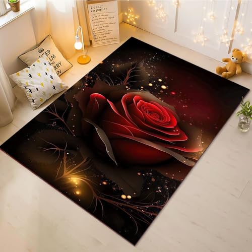 CHEFFS Rot Rose Teppich Wohnzimmer 160x230cm Schlafzimmer Kinderteppich Kinderzimmer, Fantasie Blume Teppich Kinder Spielteppich Wohnzimmerteppich Fur Schlafzimmer Dekoration(13,100X160CM) von CHEFFS