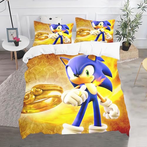 CHEFFS Sonic Bettwäsche, Anime Sonic Bettwäsche 135x200 Für Jugendliche, Cartoon Sonic Bettwäsche-Set 3D Drucken Bettbezug (135 x 200 cm,11) von CHEFFS