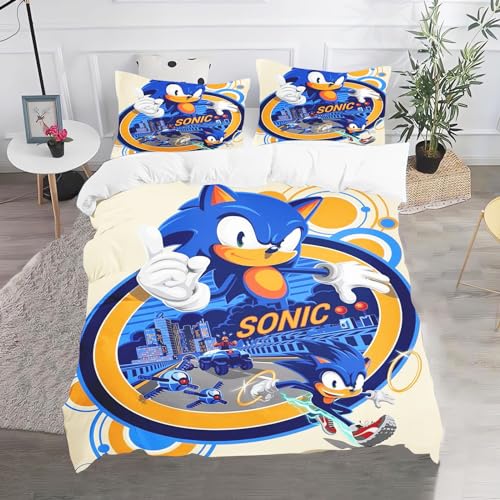 CHEFFS Sonic Bettwäsche, Anime Sonic Bettwäsche 135x200 Für Jugendliche, Cartoon Sonic Bettwäsche-Set 3D Drucken Bettbezug (135 x 200 cm,4) von CHEFFS