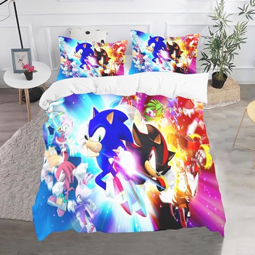 CHEFFS Sonic Bettwäsche, Anime Sonic Bettwäsche 135x200 Für Jugendliche, Cartoon Sonic Bettwäsche-Set 3D Drucken Bettbezug (135 x 200 cm,7) von CHEFFS