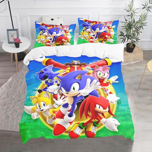 CHEFFS Sonic Bettwäsche, Anime Sonic Bettwäsche 135x200 Für Jugendliche, Cartoon Sonic Bettwäsche-Set 3D Drucken Bettbezug (135 x 200 cm,8) von CHEFFS