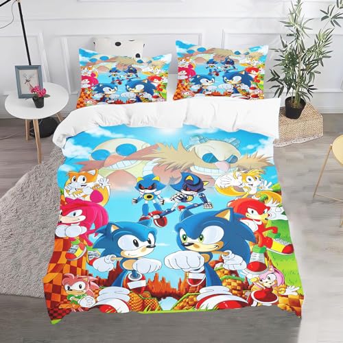 CHEFFS Sonic Bettwäsche, Anime Sonic Bettwäsche 135x200 Für Jugendliche, Cartoon Sonic Bettwäsche-Set 3D Drucken Bettbezug (140 x 210 cm,5) von CHEFFS
