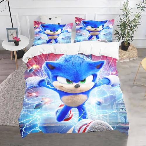 CHEFFS Sonic Bettwäsche, Anime Sonic Bettwäsche 135x200 Für Jugendliche, Cartoon Sonic Bettwäsche-Set 3D Drucken Bettbezug (140 x 210 cm,9) von CHEFFS