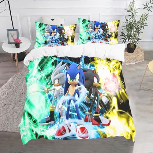 CHEFFS Sonic Bettwäsche, Anime Sonic Bettwäsche 135x200 Für Jugendliche, Cartoon Sonic Bettwäsche-Set 3D Drucken Bettbezug (200 x 200 cm,12) von CHEFFS