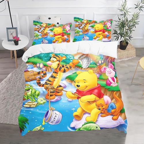 CHEFFS The Pooh Bear Bettwäsche, Anime Winnie Pooh Bettwäsche 135x200 Für Jugendliche, Cartoon Bettwäsche-Set 3D Drucken Bettbezug (140 x 210 cm,1) von CHEFFS