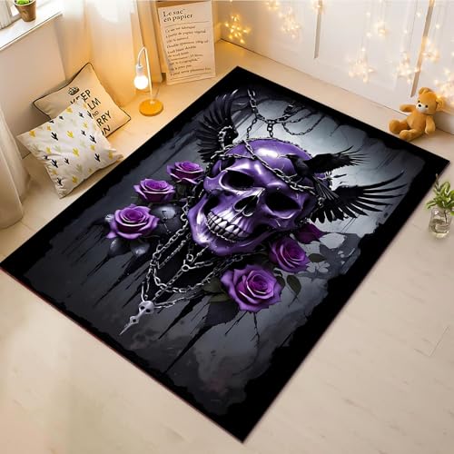 CHEFFS Totenkopf Teppich Wohnzimmer 160x230cm Schlafzimmer Kinderteppich Kinderzimmer, Schädel Blumen Teppich Kinder Spielteppich Wohnzimmerteppich Fur Schlafzimmer Dekoration(20,60X90CM) von CHEFFS