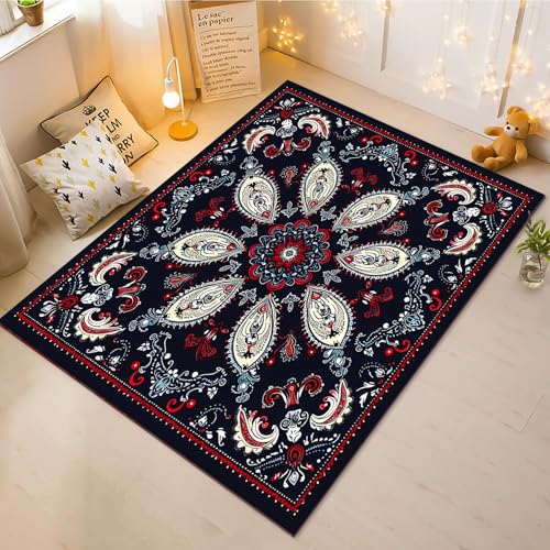 CHEFFS Vintage Drucke Teppich Wohnzimmer 160x230cm Schlafzimmer Kinderteppich Kinderzimmer, Blume Teppich Kinder Spielteppich Wohnzimmerteppich Fur Schlafzimmer Dekoration(12,140X200CM) von CHEFFS