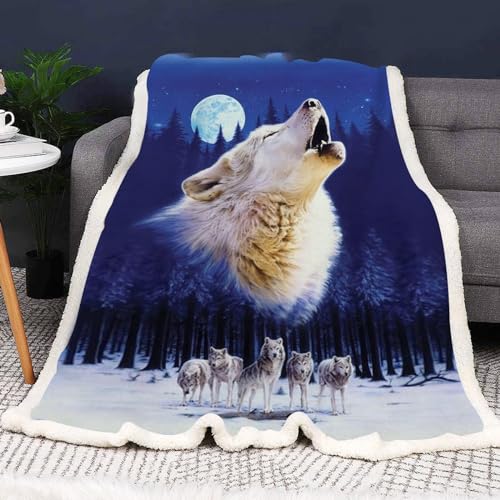 CHEFFS Wolf Decke 150x200 cm kuscheldecke Wolf Fleecedecke Wohndecke Kinder Wölfe 3D Drucken Wald Wild Tier Wolf Flauschig Decke Sofadecke 130x150 cm Couchdecke 150x200 cm (1,150 x 200 cm) von CHEFFS