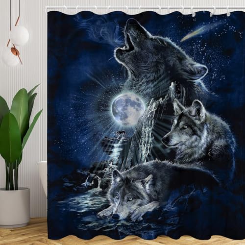 CHEFFS Wolf Duschvorhang 180 x 200 180 x 180 Wölfe Waldmond Wolf Tiere Textil Duschvorhänge Wilde Waldtiere Shower Curtains Wasserdicht (180 x 200 cm(BxH),2) von CHEFFS