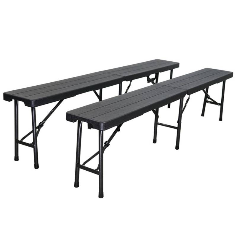 CHEFGASTRO 2er Set Bierbank Klappbar Klappbank Outdoor Wetterfest Mit Tragegriff Campingbank Faltbar 8 Personen Kunststoff Holz Optik Schwarz Faltbank von CHEFGASTRO